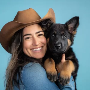 South Dekota Woman holding her German Shepherd Puppy
